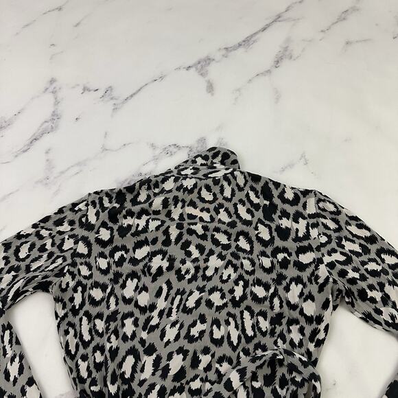 Diane Von Furstenberg DVF Womens Wrap Dress Size 2 Black Gray Leopard Print Silk - Picture 9 of 11